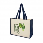 Bolsas publicitarias de yute y canvas con interior laminado Jute Beach color azul marino vista impresión serigrafía