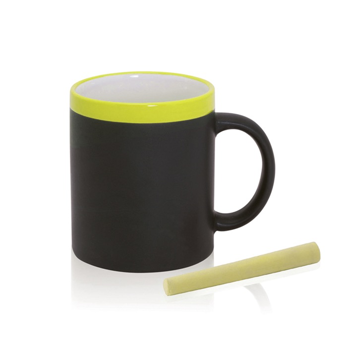 Taza personalizada de cerámica pizarra con tiza 350ml Chalk color amarillo primera vista