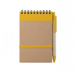 Bloc de notas con bolígrafo de cartón A6 hojas a rayas EcoSpiral color amarillo primera vista