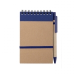 Bloc de notas con bolígrafo de cartón A6 hojas a rayas EcoSpiral color azul primera vista
