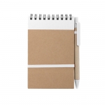 Bloc de notas con bolígrafo de cartón A6 hojas a rayas EcoSpiral color blanco primera vista