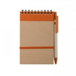 Bloc de notas con bolígrafo de cartón A6 hojas a rayas EcoSpiral color naranja primera vista