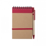 Bloc de notas con bolígrafo de cartón A6 hojas a rayas EcoSpiral color rojo sexta vista