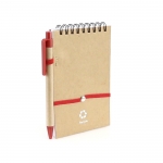 Bloc de notas con bolígrafo de cartón A6 hojas a rayas EcoSpiral color rojo primera vista