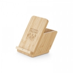 Cargador con soporte para el móvil y portalápices de bambú Desk color natural imagen con logo
