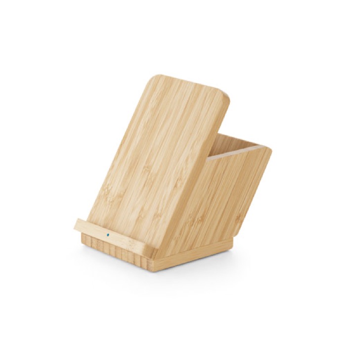 Cargador con soporte para el móvil y portalápices de bambú Desk color natural Cargador con soporte para el móvil y portalápices de bambú Desk color natural