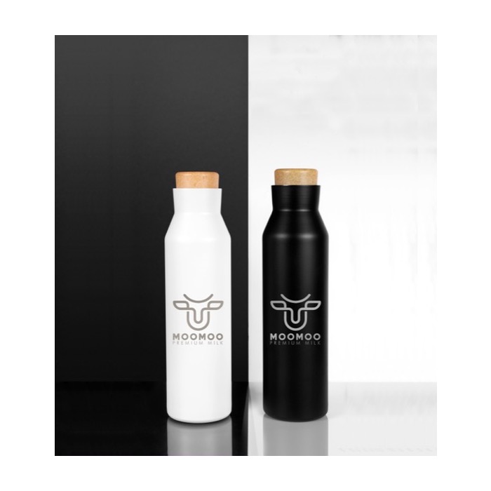 Botella publicitaria de acero con tapón de corcho 600ml Avenue Park color negro imagen con logo Botella publicitaria de acero con tapón de corcho 600ml Avenue Park color negro imagen con logo