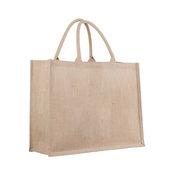 Bolsa de yute personalizada con interior laminado y asas cortas Jute Shop color natural