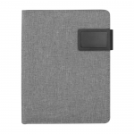 Portafolios corporativo con bloc, cierre magnético y placa A5 Grid color gris claro