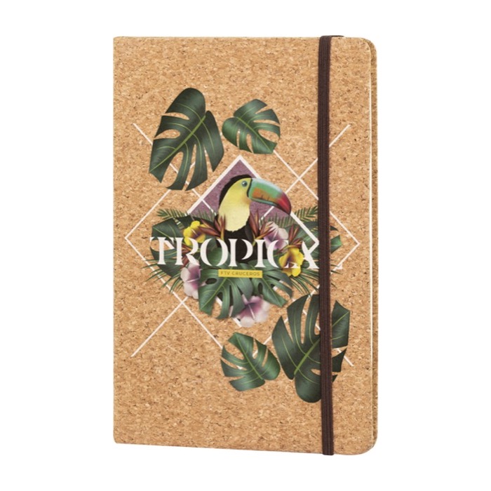 Libretas con tapas duras de corcho A5 hojas a rayas Basic Cork imagen con logo