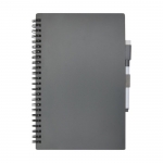 Libreta sostenible con rotulador borrable reutilizable A5 hojas lisas color gris oscuro segunda vista frontal