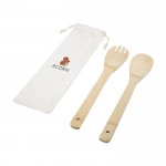 2 utensilios de cocina de bambú para ensalada con bolsa Bamboo color natural vista impresión serigrafía