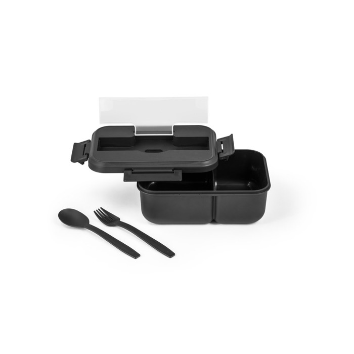 Fiambrera grande con cubiertos, asa y dos pisos 1L All-in-one color negro tercera vista