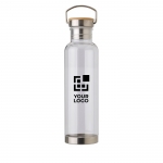 Bidones personalizados de tritán con tapa de bambú y asa 800ml Clip color transparente vista de impresión