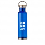 Bidones personalizados de tritán con tapa de bambú y asa 800ml Clip color azul real vista de impresión