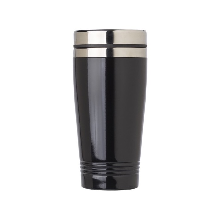Taza de viaje personalizada de acero en color brillante 450ml Alu Color color negro primera vista Taza de viaje personalizada de acero en color brillante 450ml Alu Color color negro primera vista