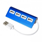 Hub publicitario de aluminio en color con 4 puertos USB 2.0 Alu color azul cuarta vista