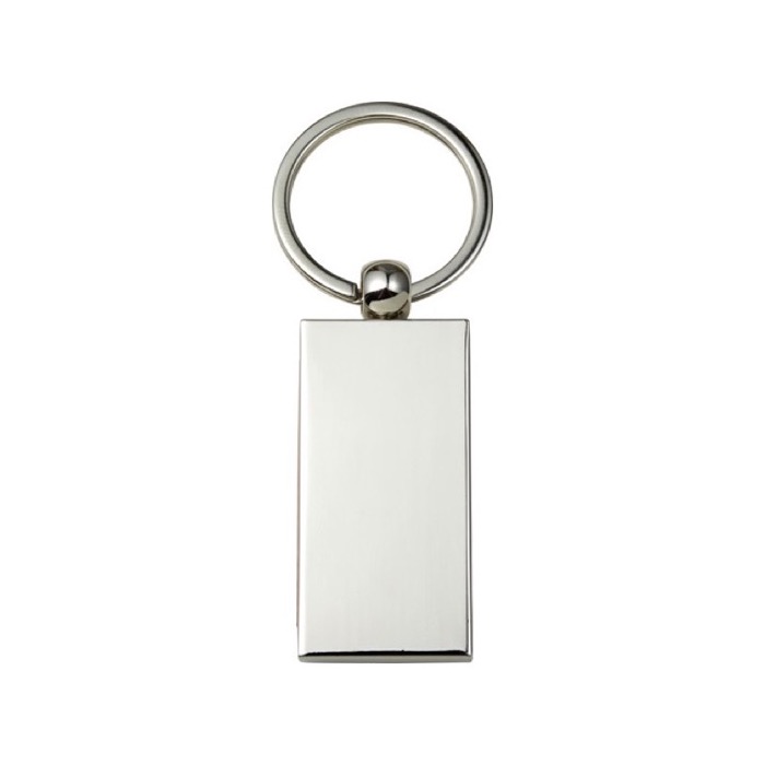 Llavero de bambú con forma rectangular y carcasa de metal color madera primera vista