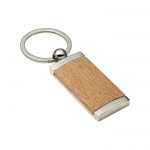 Llavero de bambú con forma rectangular y carcasa de metal color madera octava vista