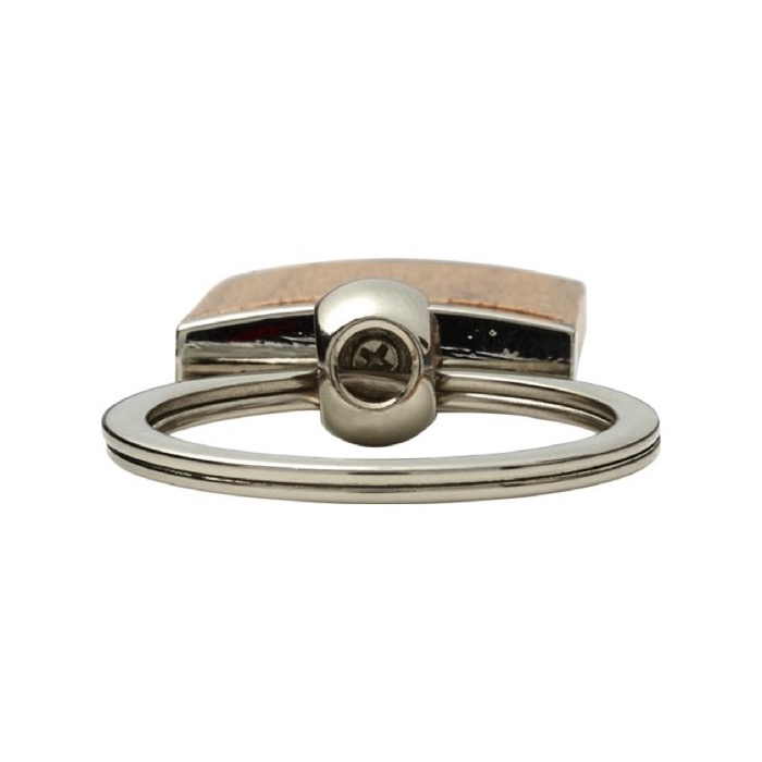 Llavero de bambú con forma rectangular y carcasa de metal color madera quinta vista