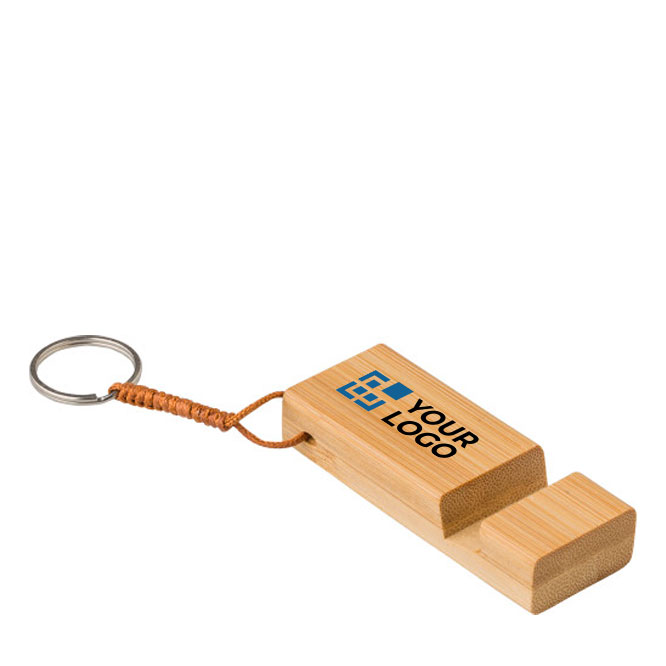 Llavero publicitario de bambú con soporte para el móvil Bamboo Go color madera vista de impresión Llavero publicitario de bambú con soporte para el móvil Bamboo Go color madera vista de impresión