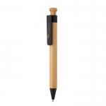 Bolígrafo ecológico personalizado de bambú con tinta azul ColorTip color negro vista con logo