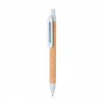 Bolígrafo Corcho & Straw Fibre | Tinta azul color Azul Claro vista con logo