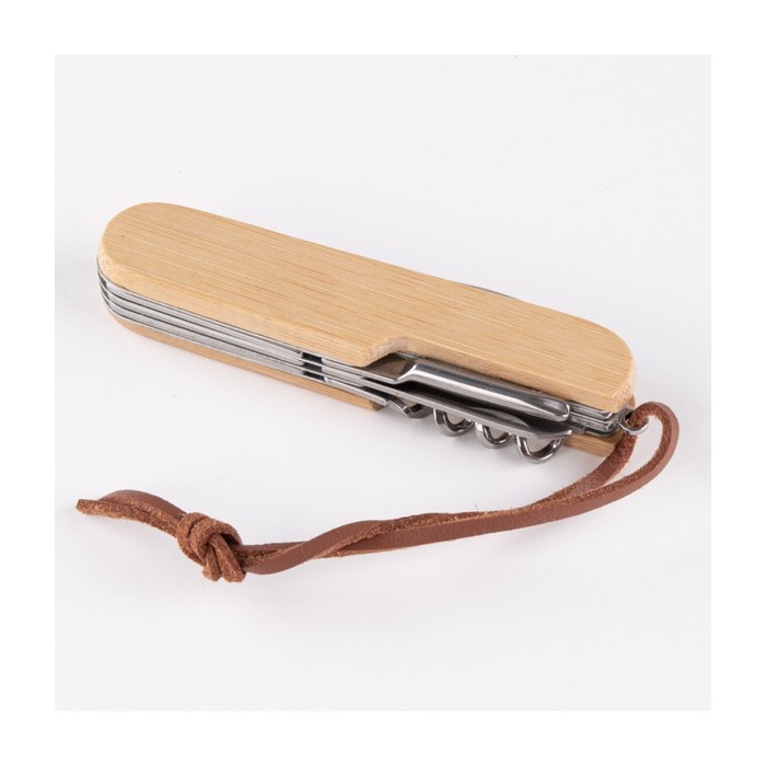 Navaja personalizada de acero y bambú con 9 funciones Zermatt color madera tercera vista Navaja personalizada de acero y bambú con 9 funciones Zermatt color madera tercera vista