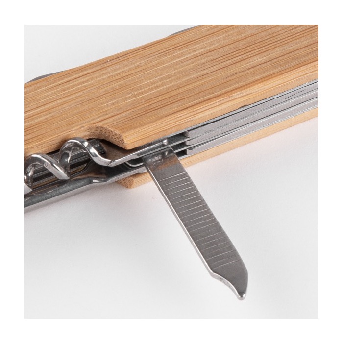 Navaja personalizada de acero y bambú con 9 funciones Zermatt color madera quinta vista Navaja personalizada de acero y bambú con 9 funciones Zermatt color madera quinta vista