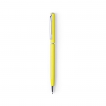 Bolígrafos publicitarios giratorios de aluminio tinta azul Vip Colors color amarillo primera vista