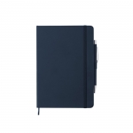 Libreta con bolígrafo, banda elástica de cierrer y A5 hojas a rayas Hemming color azul marino primera vista