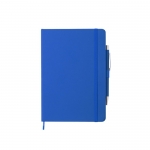 Libreta con bolígrafo, banda elástica de cierrer y A5 hojas a rayas Hemming color azul primera vista