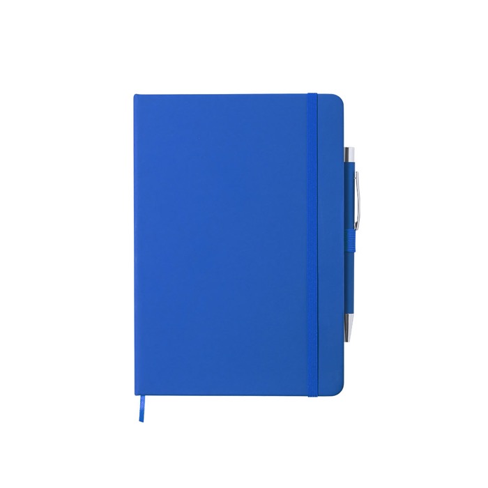 Libreta con bolígrafo, banda elástica de cierrer y A5 hojas a rayas Hemming color azul primera vista Libreta con bolígrafo, banda elástica de cierrer y A5 hojas a rayas Hemming color azul primera vista