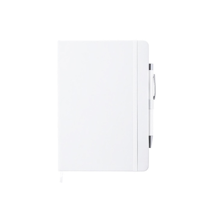 Libreta con bolígrafo, banda elástica de cierrer y A5 hojas a rayas Hemming color blanco primera vista Libreta con bolígrafo, banda elástica de cierrer y A5 hojas a rayas Hemming color blanco primera vista