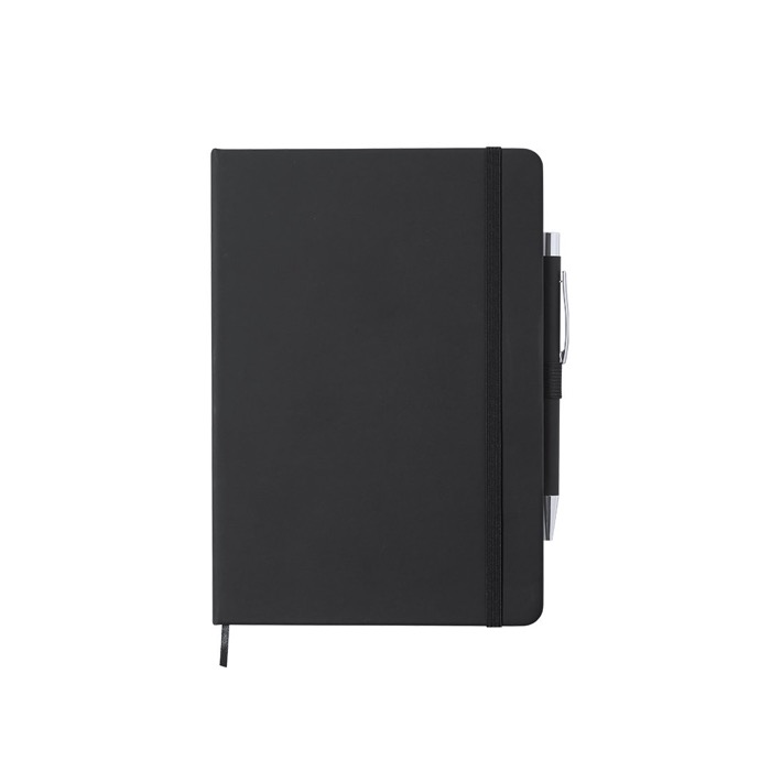 Libreta con bolígrafo, banda elástica de cierrer y A5 hojas a rayas Hemming color negro primera vista Libreta con bolígrafo, banda elástica de cierrer y A5 hojas a rayas Hemming color negro primera vista