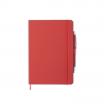 Libreta con bolígrafo, banda elástica de cierrer y A5 hojas a rayas Hemming color rojo primera vista