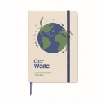 Libretas recicladas de tapa dura con elástico A5 hojas a rayas EcoMilk color azul vista principal segunda vista