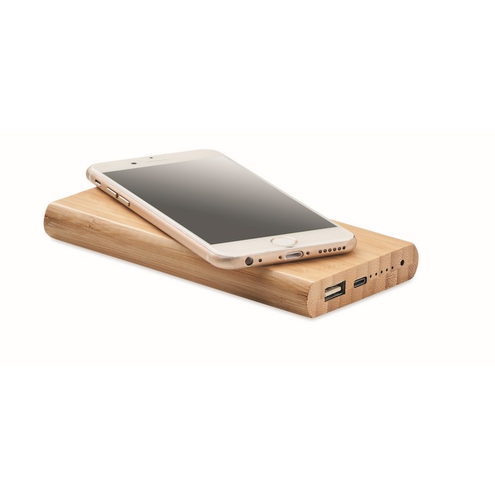 Power bank inalámbrico de bambú con conexión tipo C 6.000 mAh Bamboo color madera segunda vista