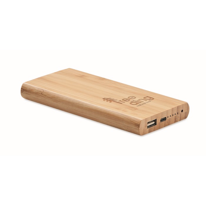 Power bank inalámbrico de bambú con conexión tipo C 6.000 mAh Bamboo color madera vista principal
