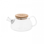 Tetera de vidrio con tapa de bambú e infusor 750ml Nordik color transparente imagen con logo