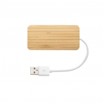 Hub USB 2.0 con puerto tipo C de bambú y cable con el logotipo color natural primera vista