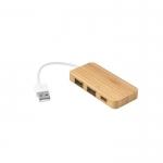 Hub USB 2.0 con puerto tipo C de bambú y cable con el logotipo color natural