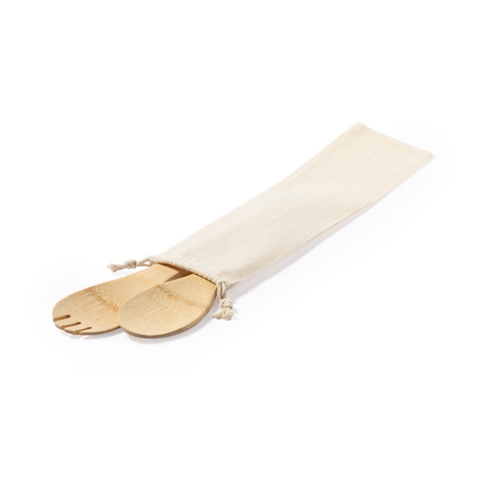 2 utensilios de cocina de bambú para ensalada con bolsa Bamboo color beige tercera vista