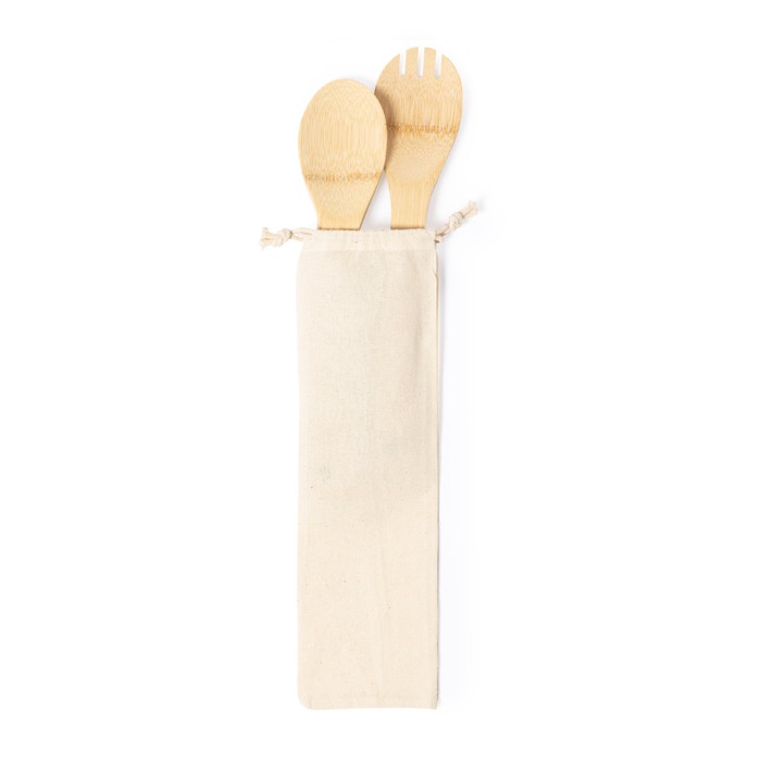 2 utensilios de cocina de bambú para ensalada con bolsa Bamboo color beige cuarta vista