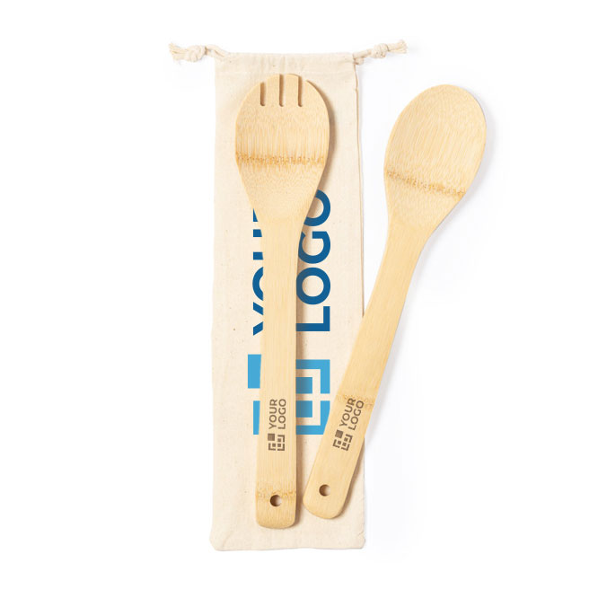 2 utensilios de cocina de bambú para ensalada con bolsa Bamboo