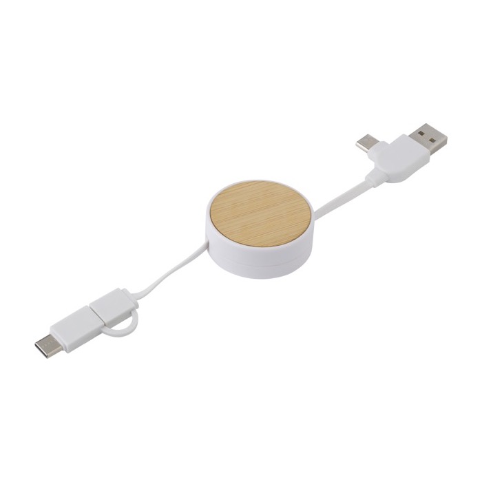 Cable 5 en 1 con varias conexiones USB Cable multicarga Bamboo color blanco segunda vista Cable 5 en 1 con varias conexiones USB Cable multicarga Bamboo color blanco segunda vista