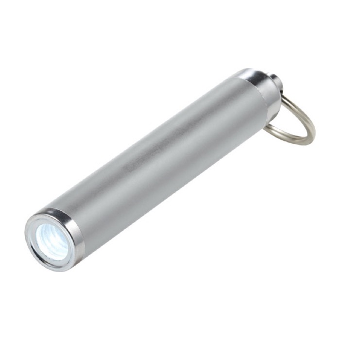 Llavero linterna con logo con forma cilíndrica de colores Logolight color plateado segunda vista