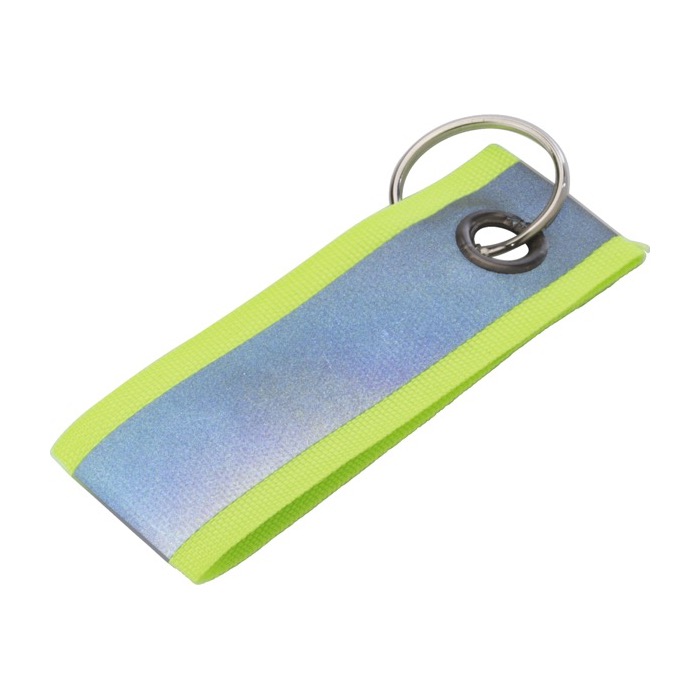 Llavero personalizado reflectante y de uso publicitario de poliéster color amarillo segunda vista Llavero personalizado reflectante y de uso publicitario de poliéster color amarillo segunda vista