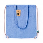 Bolsa y mochila de cuerdas 2 en 1 de algodón Fairtrade 140g/m2 color azul primera vista