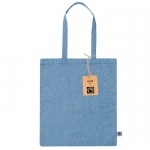 Bolsa de algodón Fairtrade y reciclado GRS con asas largas 120g/m2 color azul primera vista
